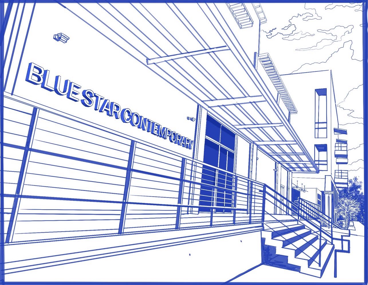 Facade of Blue Star Contemporary's building for coloring